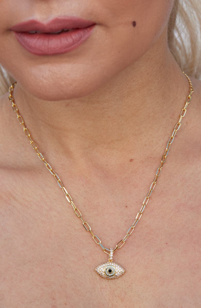 SAVVY CIE JEWELS Evil Eye Pavé Pendant Necklace, Alternate, color, Yellow