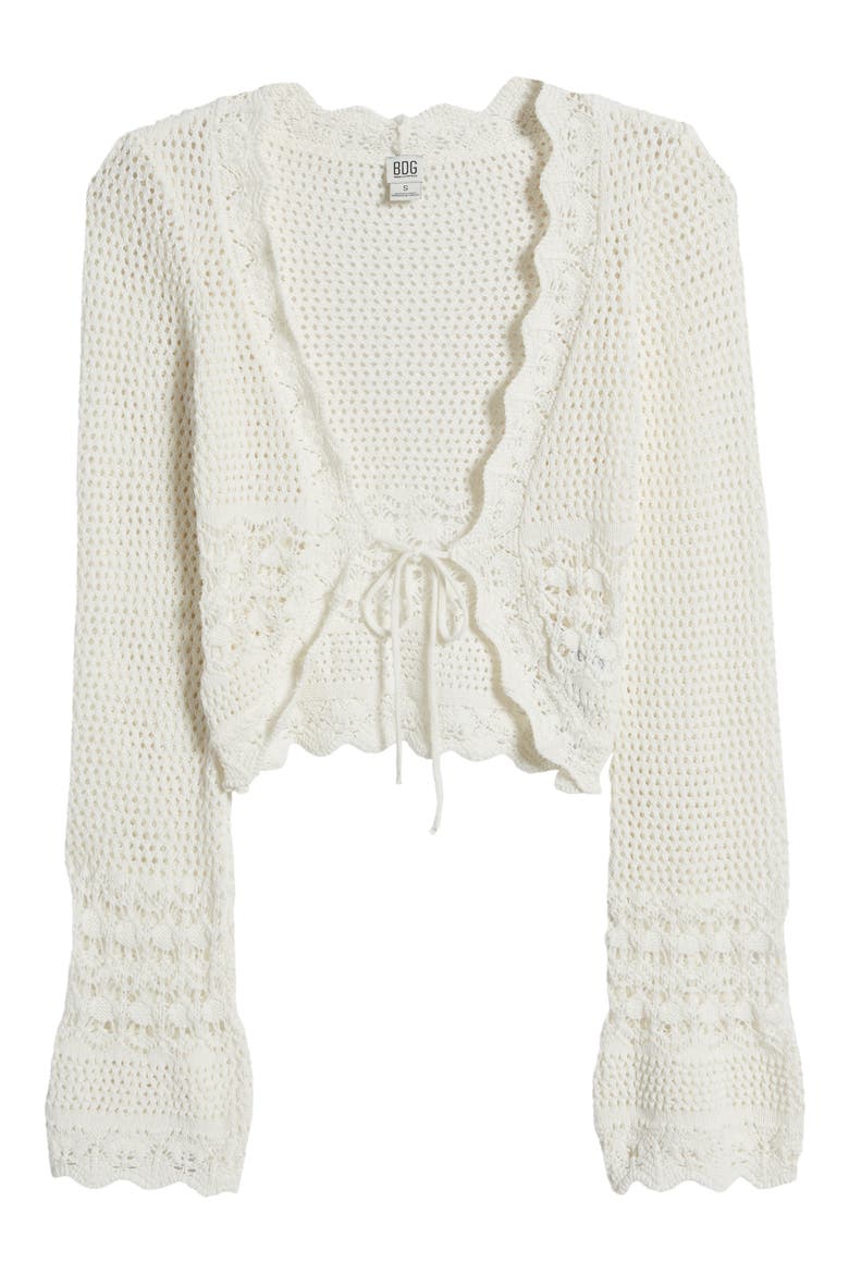 Open Stitch Tie Front Crop Cardigan, Alternate, color, ECRU