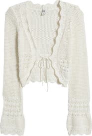 BDG Urban Outfitters Open Stitch Tie Front Crop Cardigan