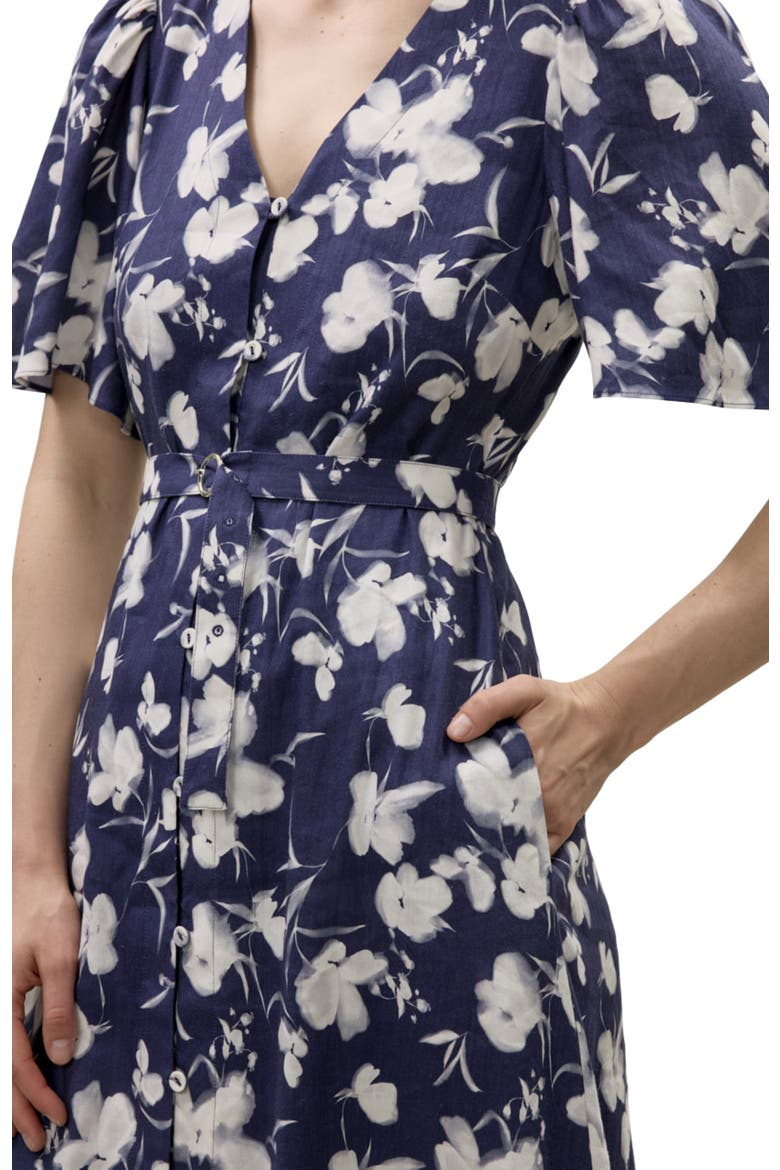 Bea Linen Maxi Dress, Alternate, color, Navy Combo