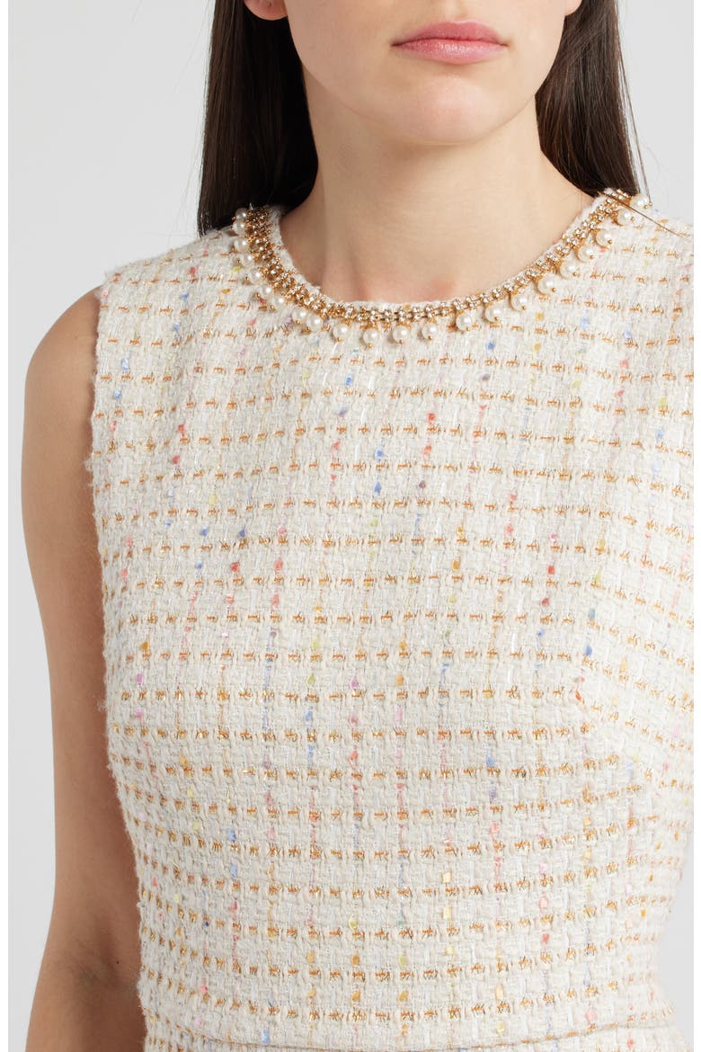 Metallic Tweed Sleeveless Sheath Dress, Alternate, color, IVORY