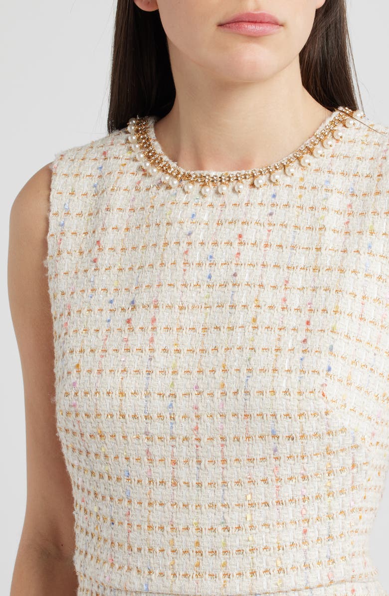 Eliza J Metallic Tweed Sleeveless Sheath Dress, Alternate, color, Ivory