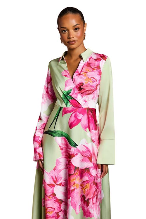 Coast Petite Placement Print Wrap Front Gown In Green