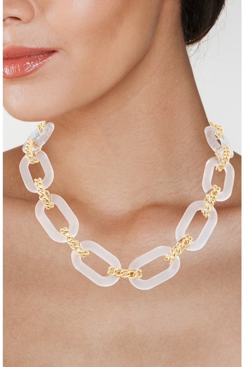 Oval Lucite Chain Statement Necklace, Alternate, color, CLEAR/ GOLD