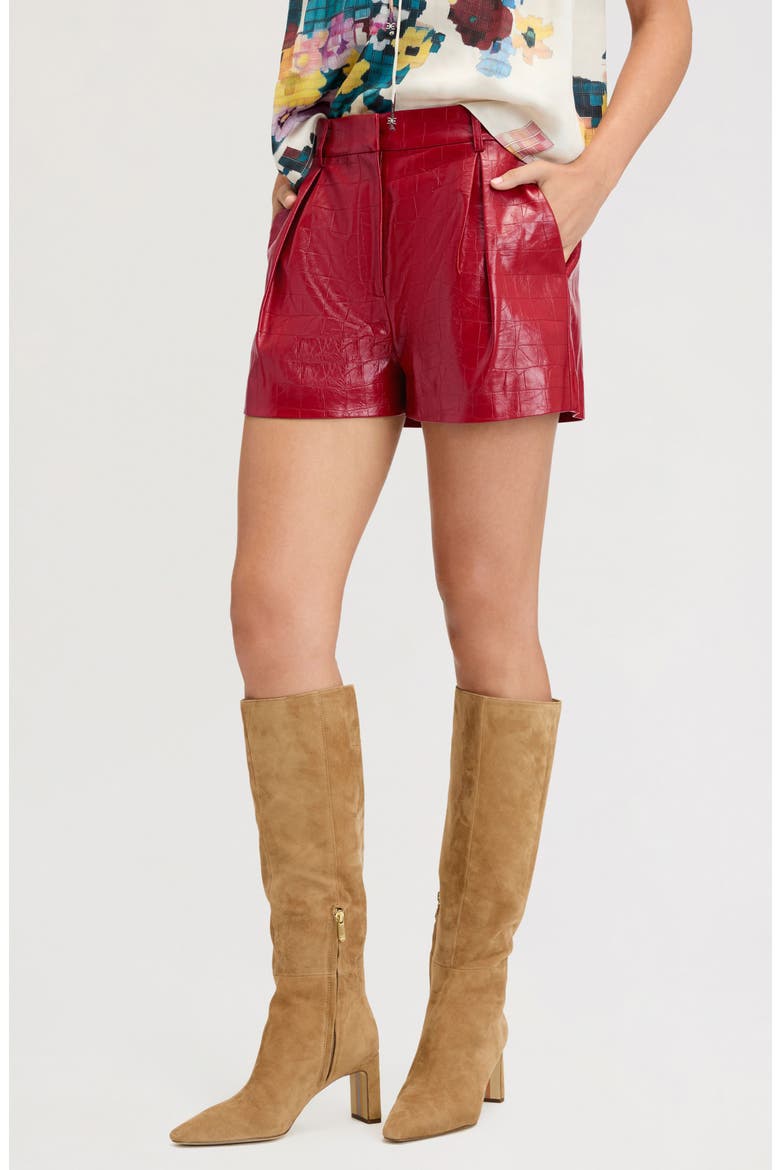 Croc Embossed Faux Leather Shorts, Main, color, CRANBERRY