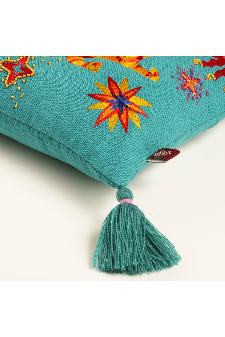 Ghuni Fringed Tasseled Embroidered 100% Cotton Home Accent, Alternate, color, Green