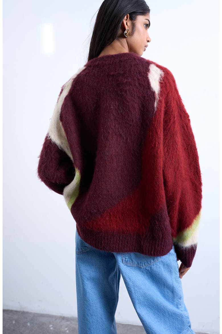 Blurred Floral Fuzzy Sweater, Alternate, color, BURGUNDY