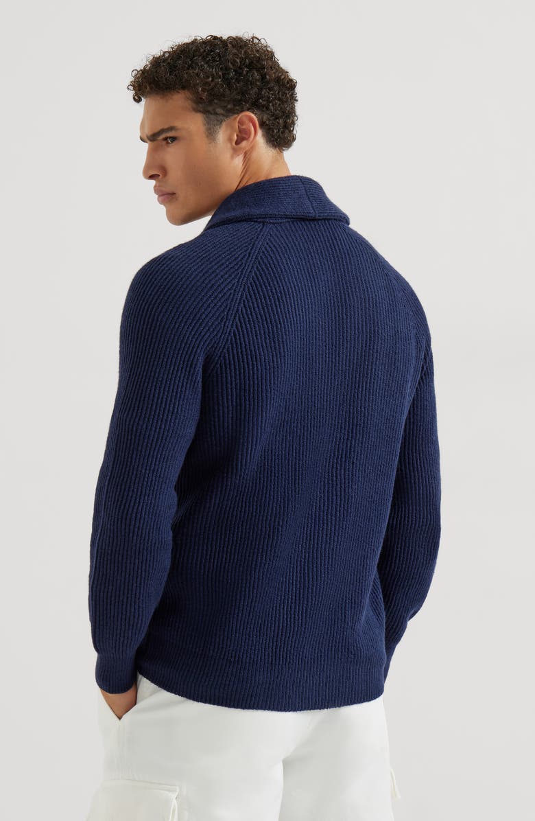 Brunello Cucinelli English rib knit cardigan, Alternate, color, Navy Blue