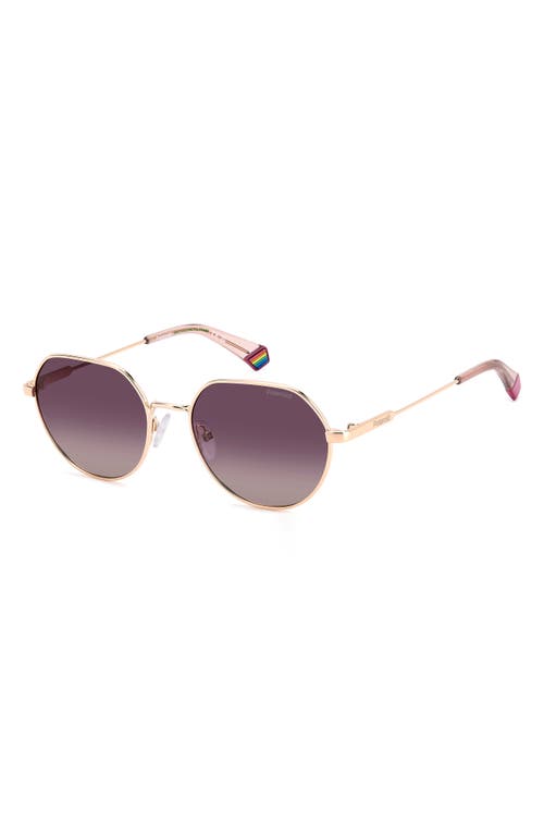 Polaroid 54mm Polarized Rectangular Sunglasses In Gold Violet/burgundy Polar