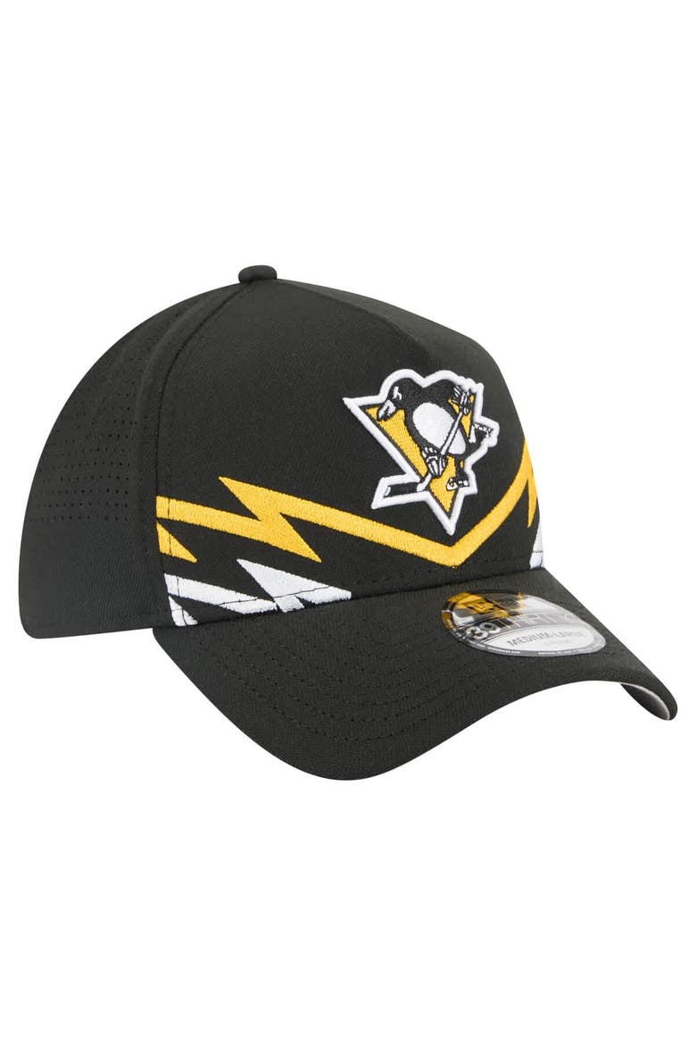 Men's New Era Black Pittsburgh Penguins 39THIRTY A-Frame Perforated Flex Hat, Alternate, color, Black