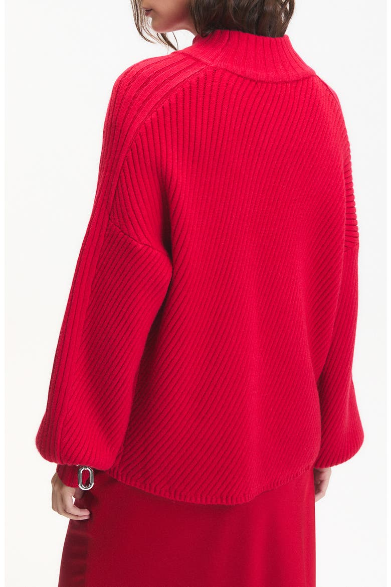 Nelson Balloon Sleeve Rib Mock Neck Sweater, Alternate, color, RED