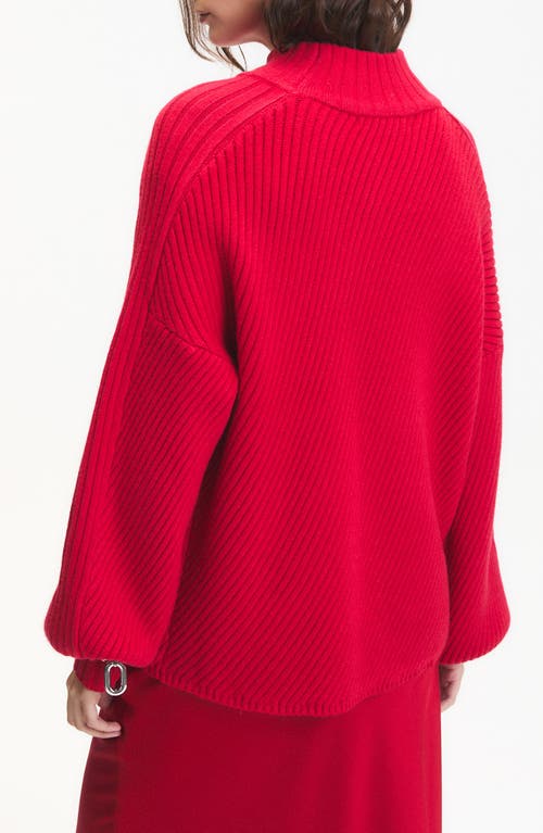 Deluc Nelson Balloon Sleeve Rib Mock Neck Sweater In Red