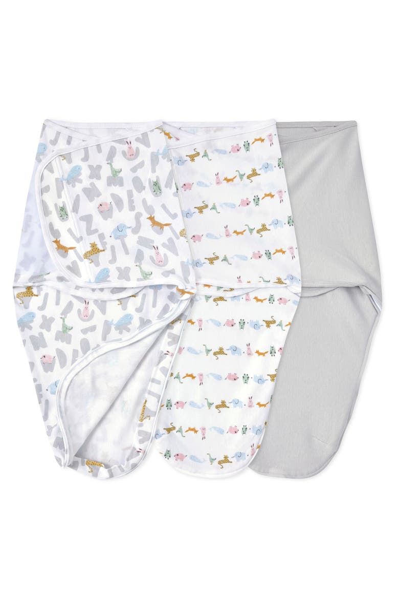 Aden & Anais Essentials Wrap Swaddle - Set of 3, Main, color, ALPHABET ANIMALS GREY