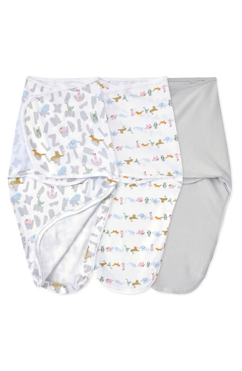 Aden Essentials Easy Swaddle Wrap Quick Change with Bottom Zipper, Snug Cotton Knit Baby Wrap Swaddle Blanket for Newborns, TOG 1.0, 3-Pack, Main, color, Alphabet Animals