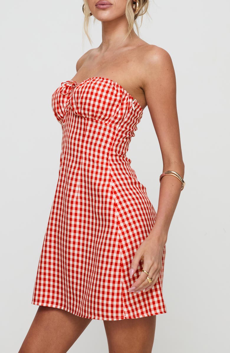 Princess Polly Double Date Gingham Strapless Minidress, Alternate, color, Red Gingham
