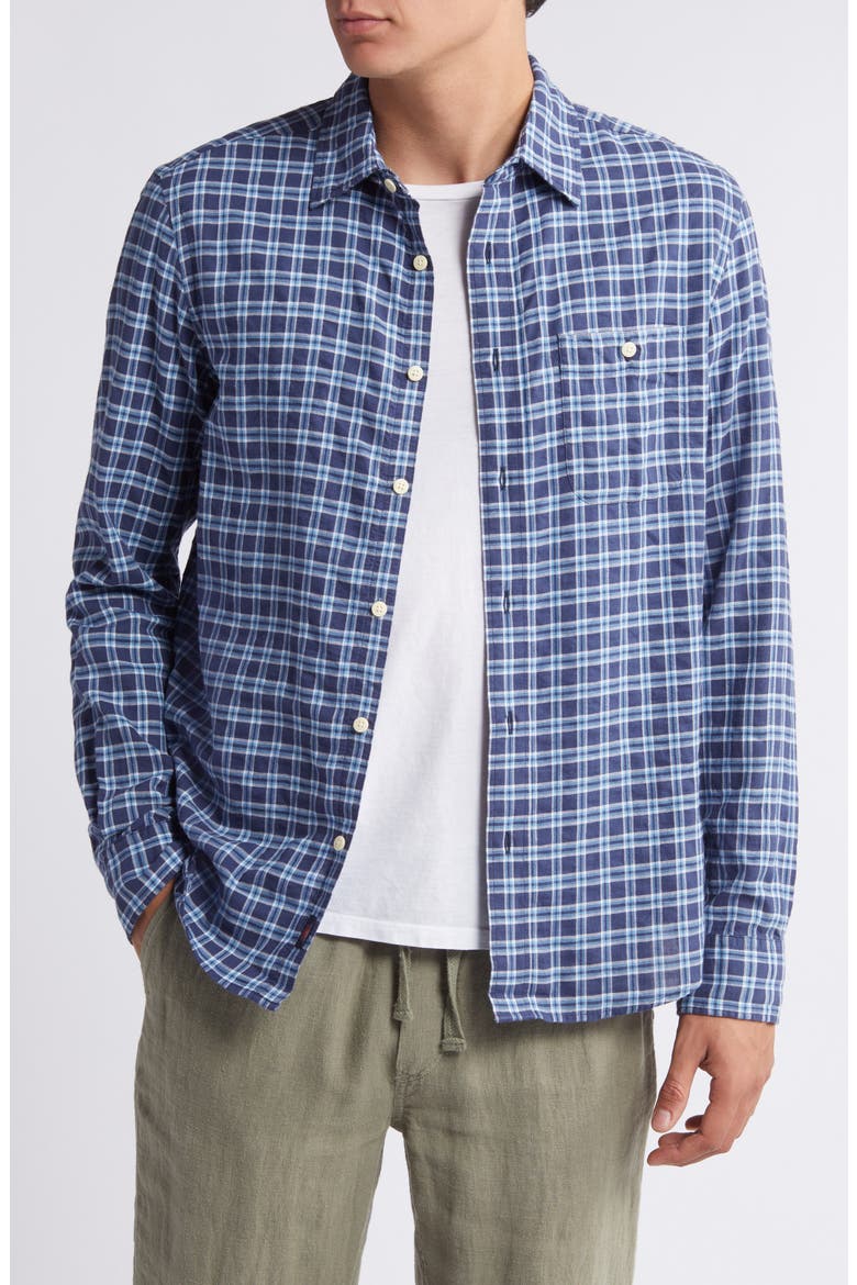 Tropical Cotton Button-Up Shirt, Main, color, NAVY VISTA PLAID