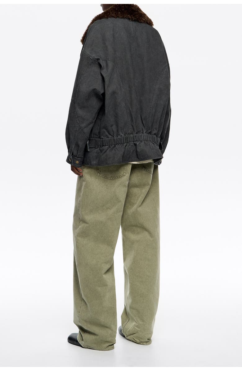 Bimba y Lola Double-Breasted Jacket With Detachable Fur, Alternate, color, Dark Grey