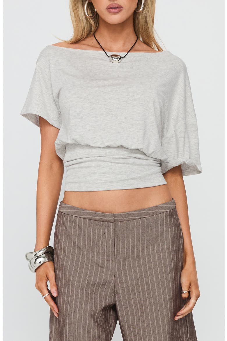 Ashlinn Off the Shoulder Drapey Crop Top, Main, color, GREY