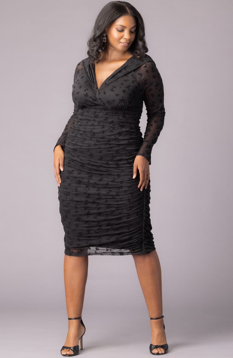 Kiyonna Betsey Ruched Elbow Sleeve Midi Bodycon Dress, Alternate, color,