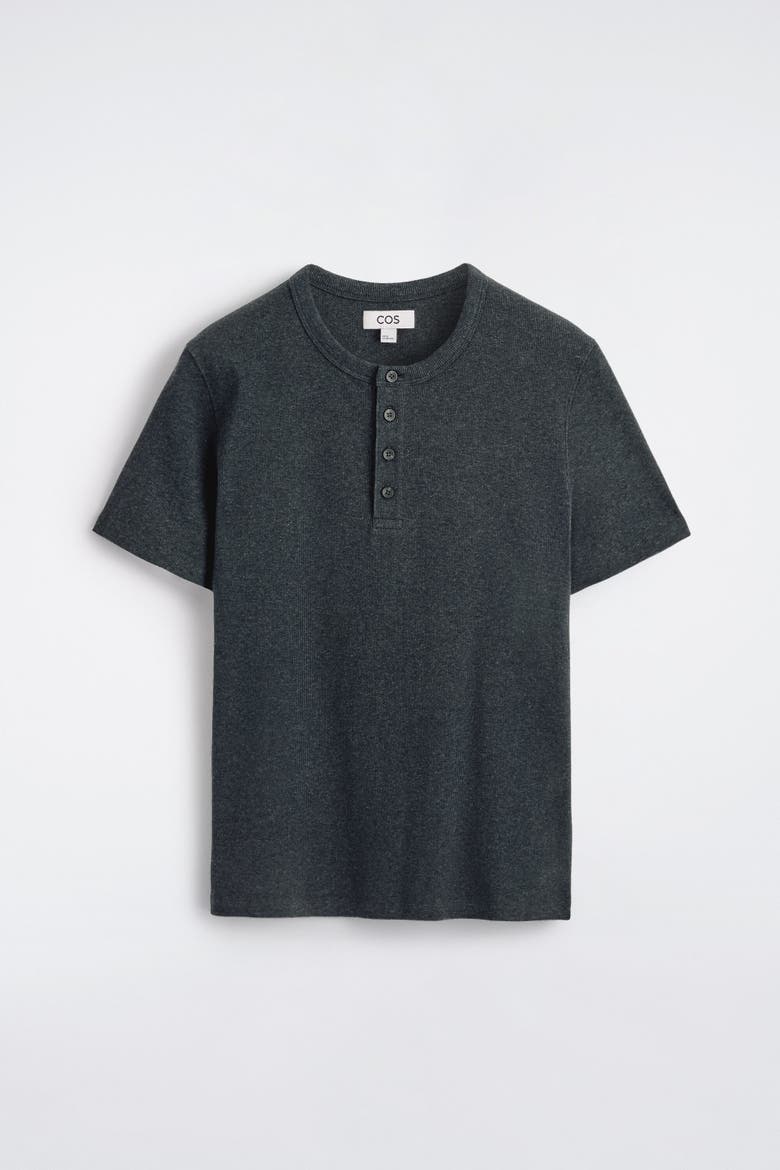 Slim-Fit Ribbed Henley T-Shirt, Alternate, color, NAVY MÉLANGE