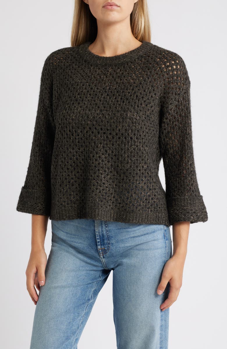 Wit & Wisdom Open Stitch Cuffed Sweater, Main, color, Espresso