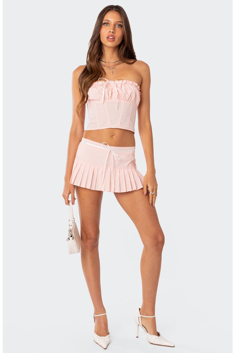 Karmen Lace-Up Strapless Corset Crop Top, Alternate, color, PINK