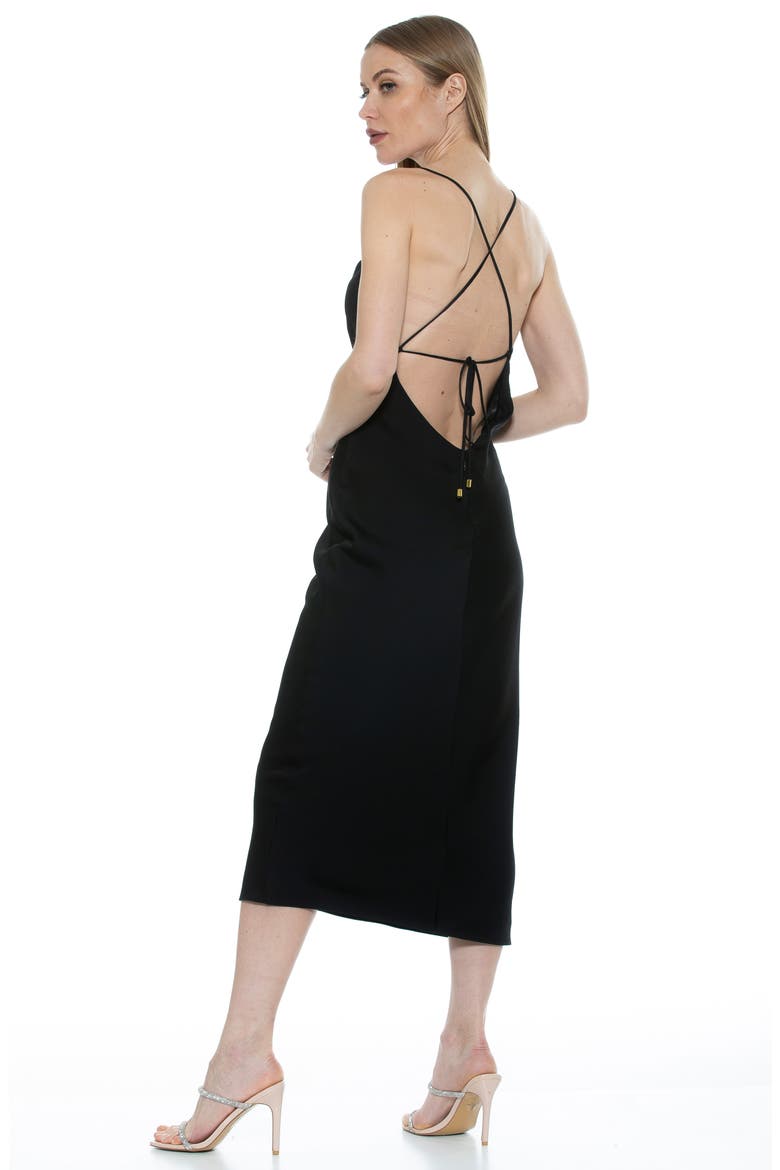 Dionee Draped Cowl Neck Midi Dress, Alternate, color, BLACK