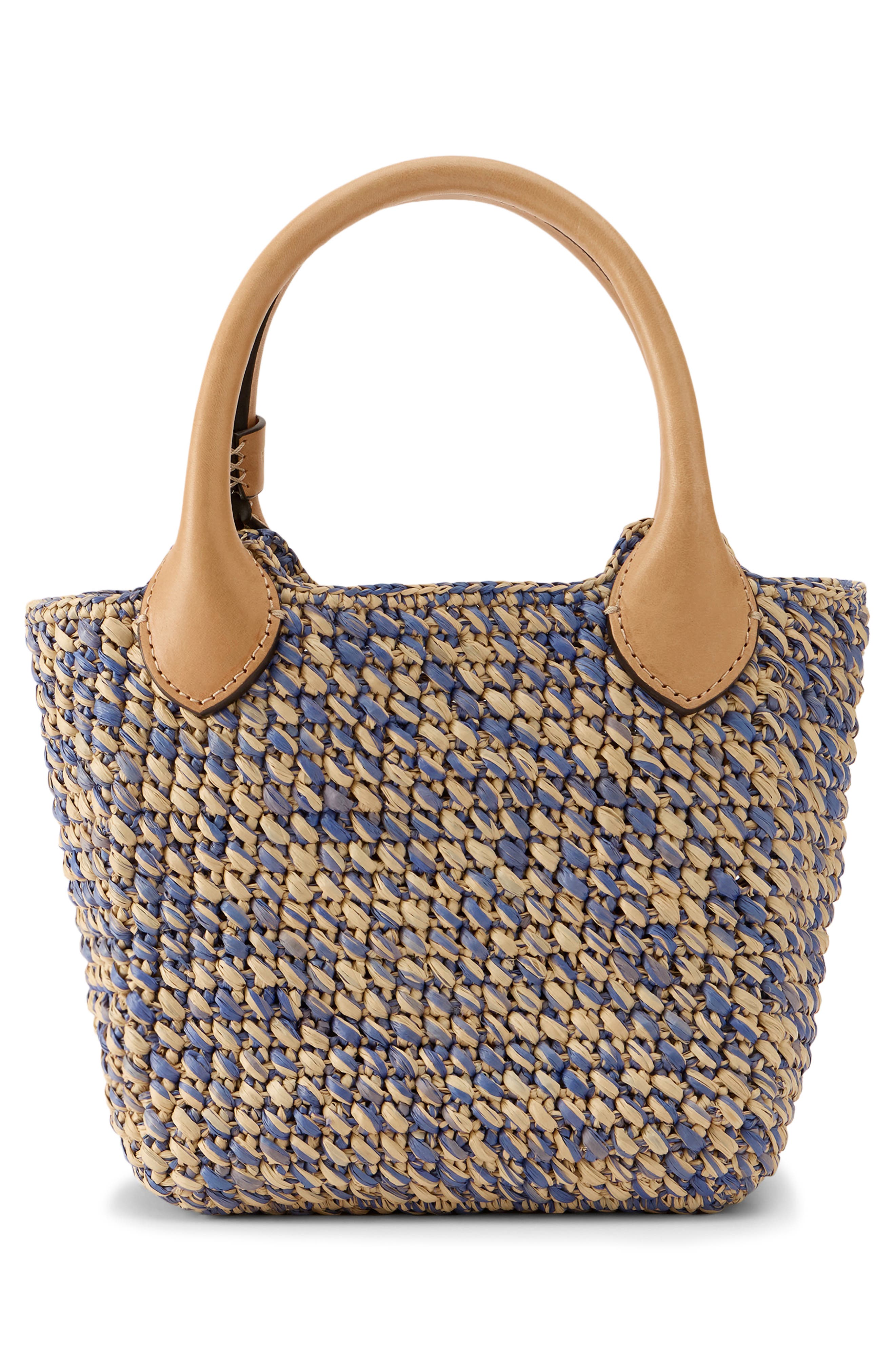 Mini Ampara Woven Tote Bag, Alternate, color, LAPIS MELANGE/ BEIGE