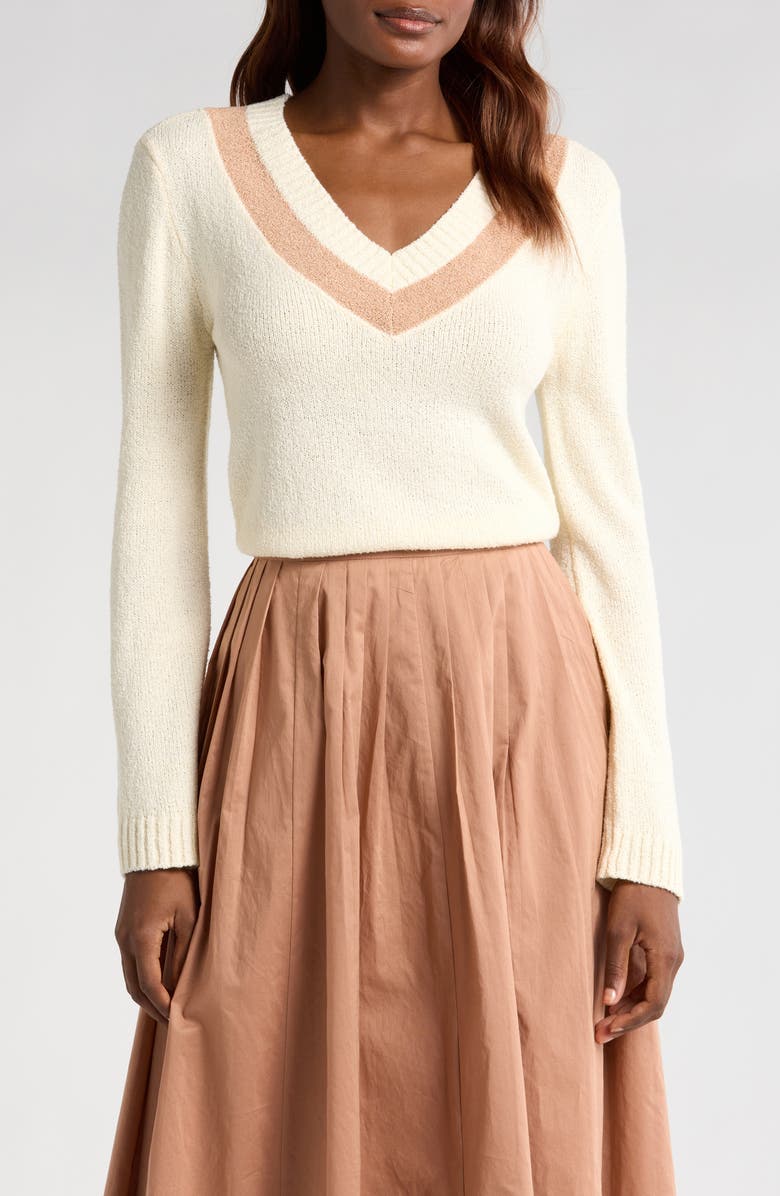 WAYF Dylan V-Neck Sweater, Main, color, Cream / Cam