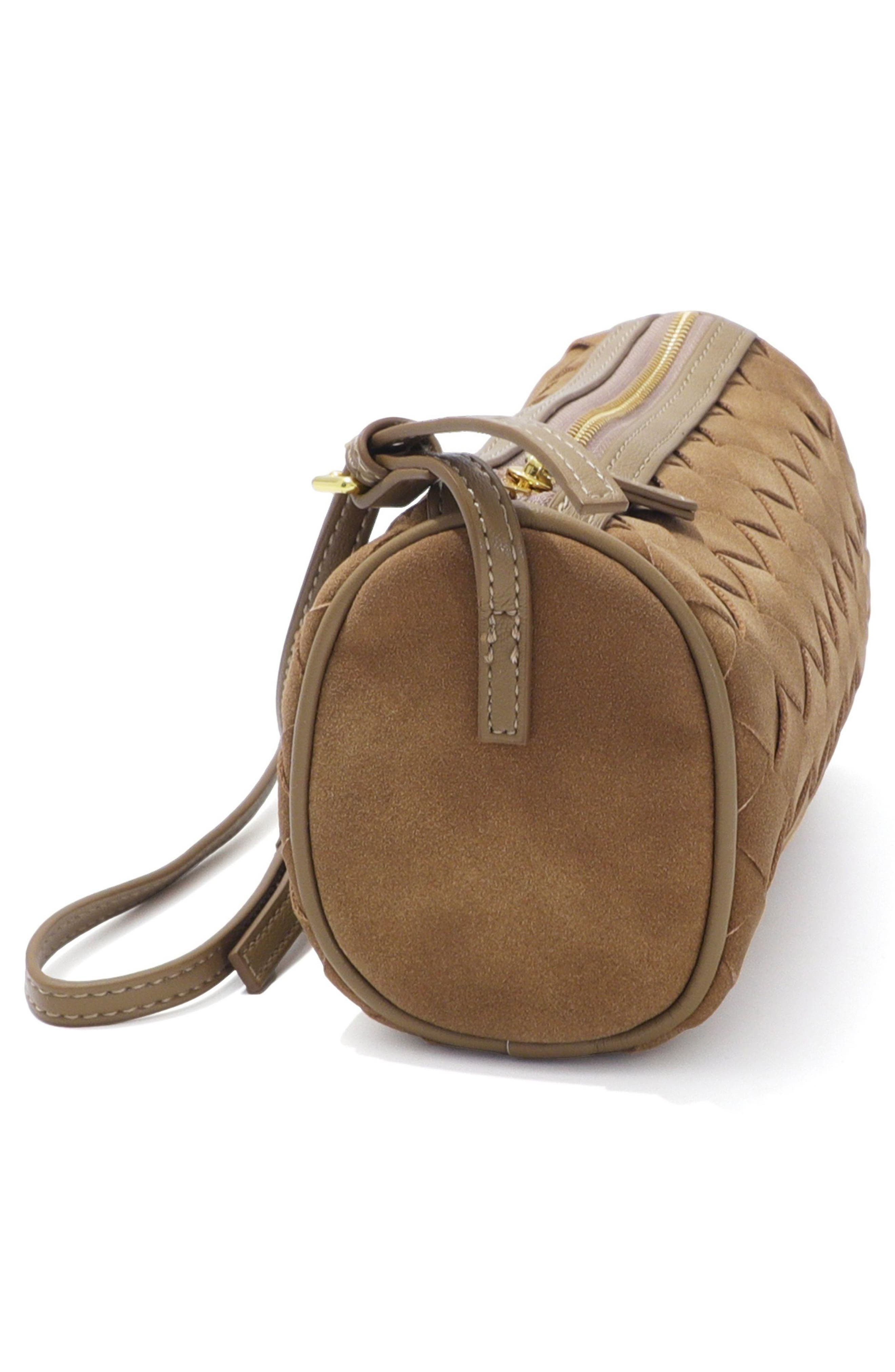 Mini Woven Faux Leather Shoulder Bag, Alternate, color, BROWN