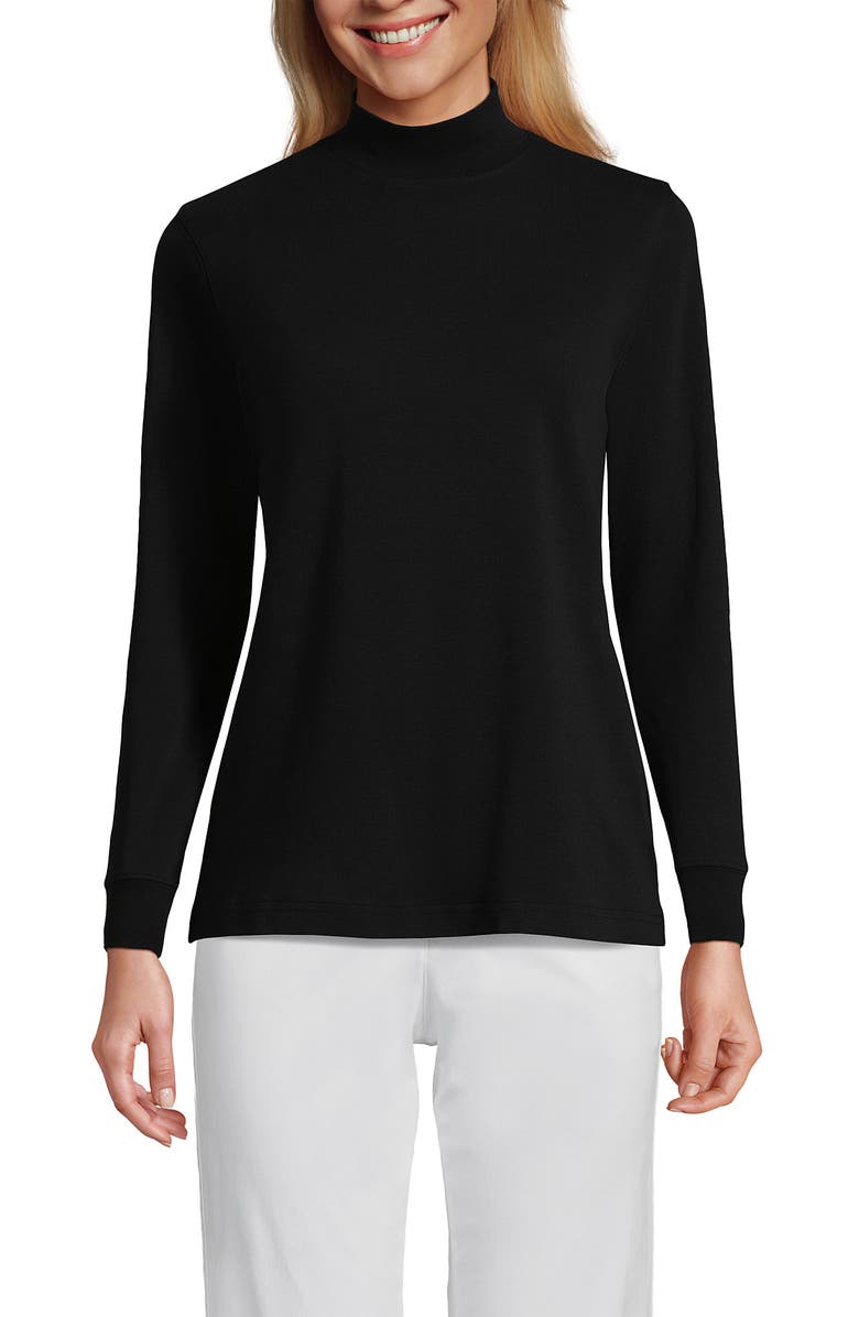 Lands' End Relaxed Cotton Long Sleeve Mock Turtleneck, Main, color, Black
