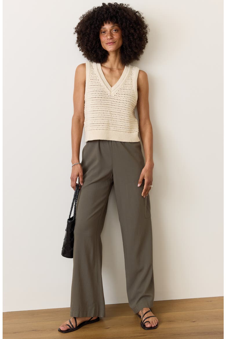 Crochet V-Neck Sweater Vest, Alternate, color, CREAM