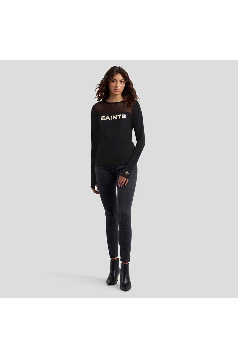 Women's WEAR by Erin Andrews x Gracie Hunt Black New Orleans Saints Mesh Panel Long Sleeve T-Shirt, Alternate, color, Black