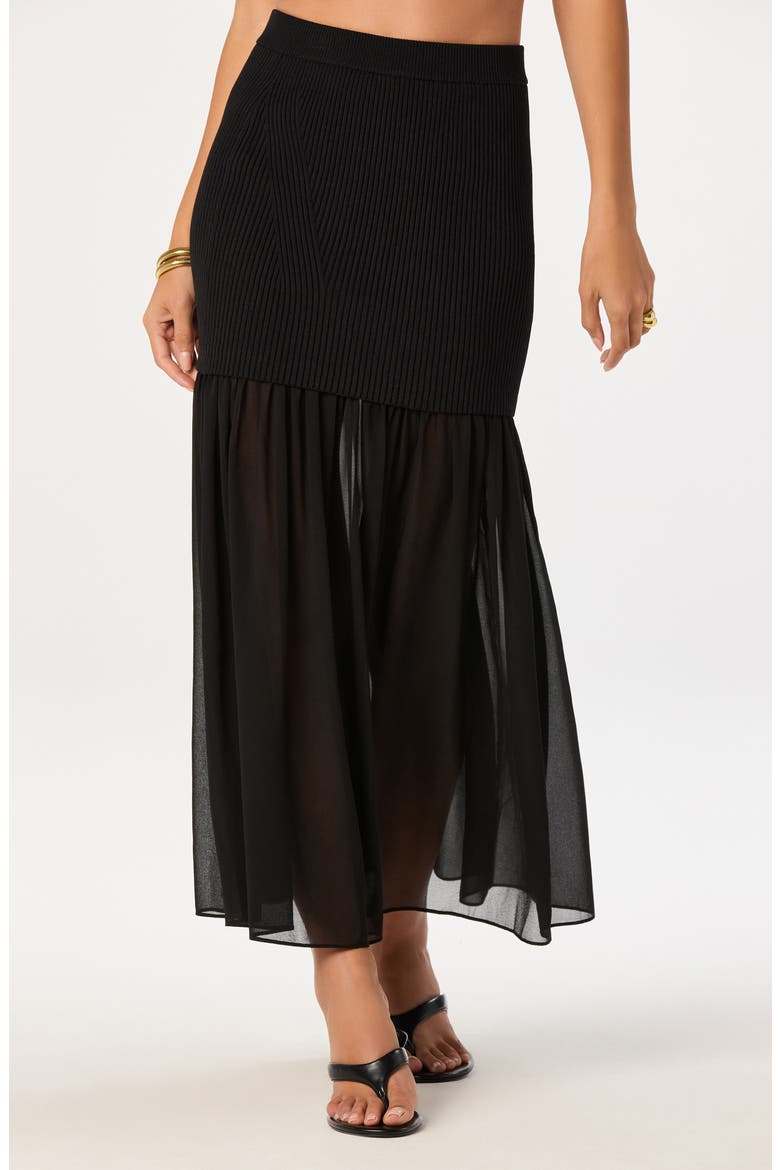 Halie Mixed Media Maxi Skirt, Alternate, color, BLACK
