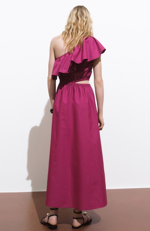 Mango Asymmetric Cutout One-shoulder Maxi Dress In Pink