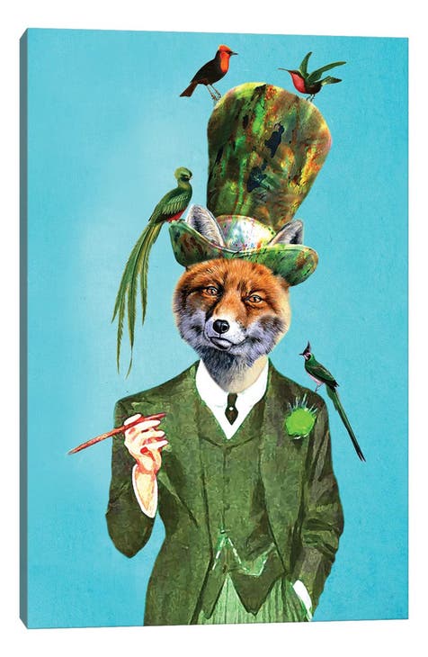 Fox With Hat And Birds by Coco de Paris Canvas Wall Art