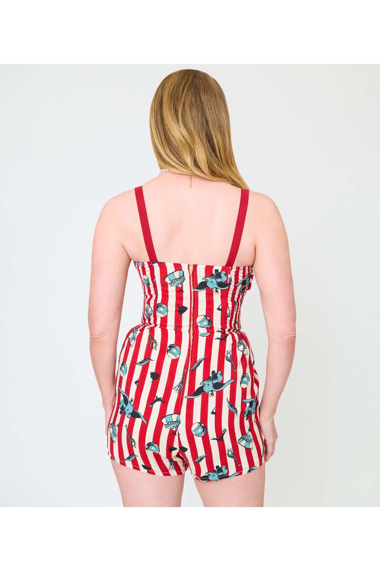 1950s Spaghetti Strap Romper, Alternate, color, White & Red w/ Elephant Print