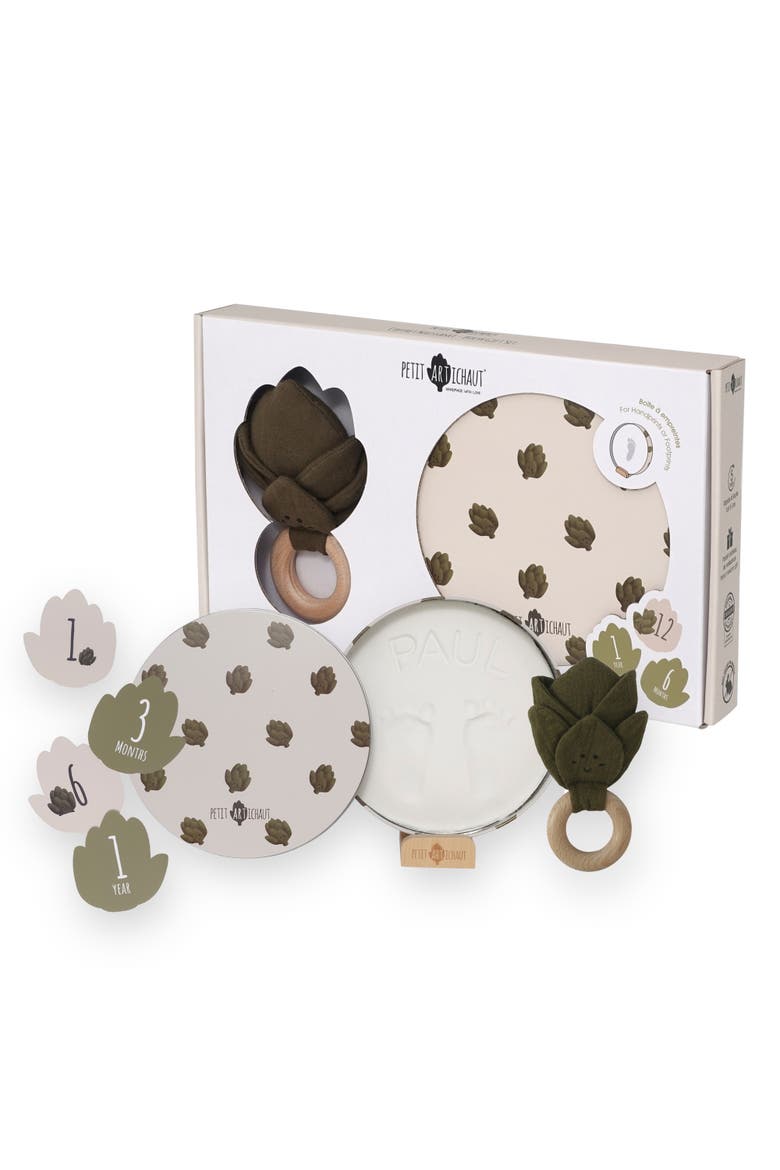 Birth Gift Set - Baby Handprint Kit, Comforter & Milestone Cards | Baby Shower Gift, Main, color, Beige