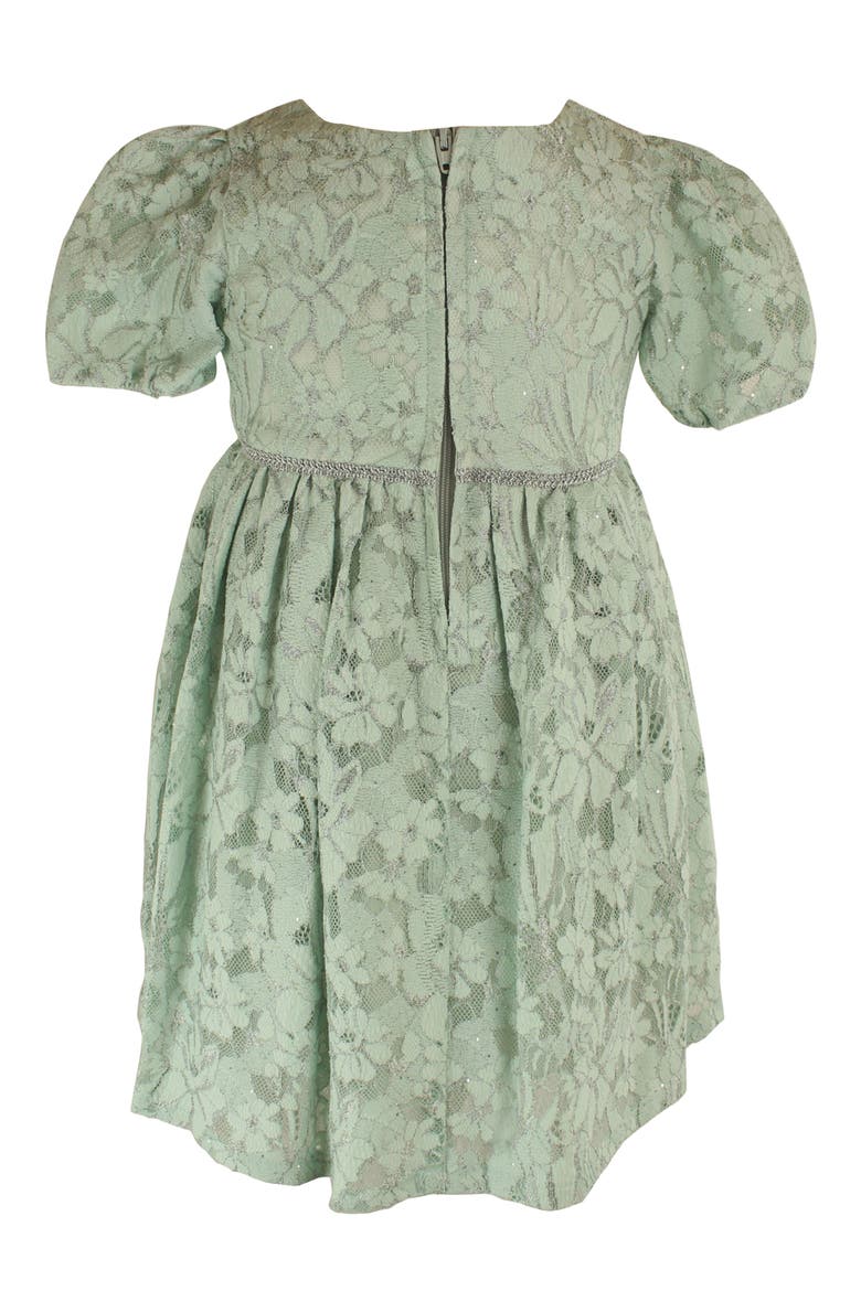 Kids' Floral Lace Overlay Puff Sleeve Dress, Alternate, color, MINT