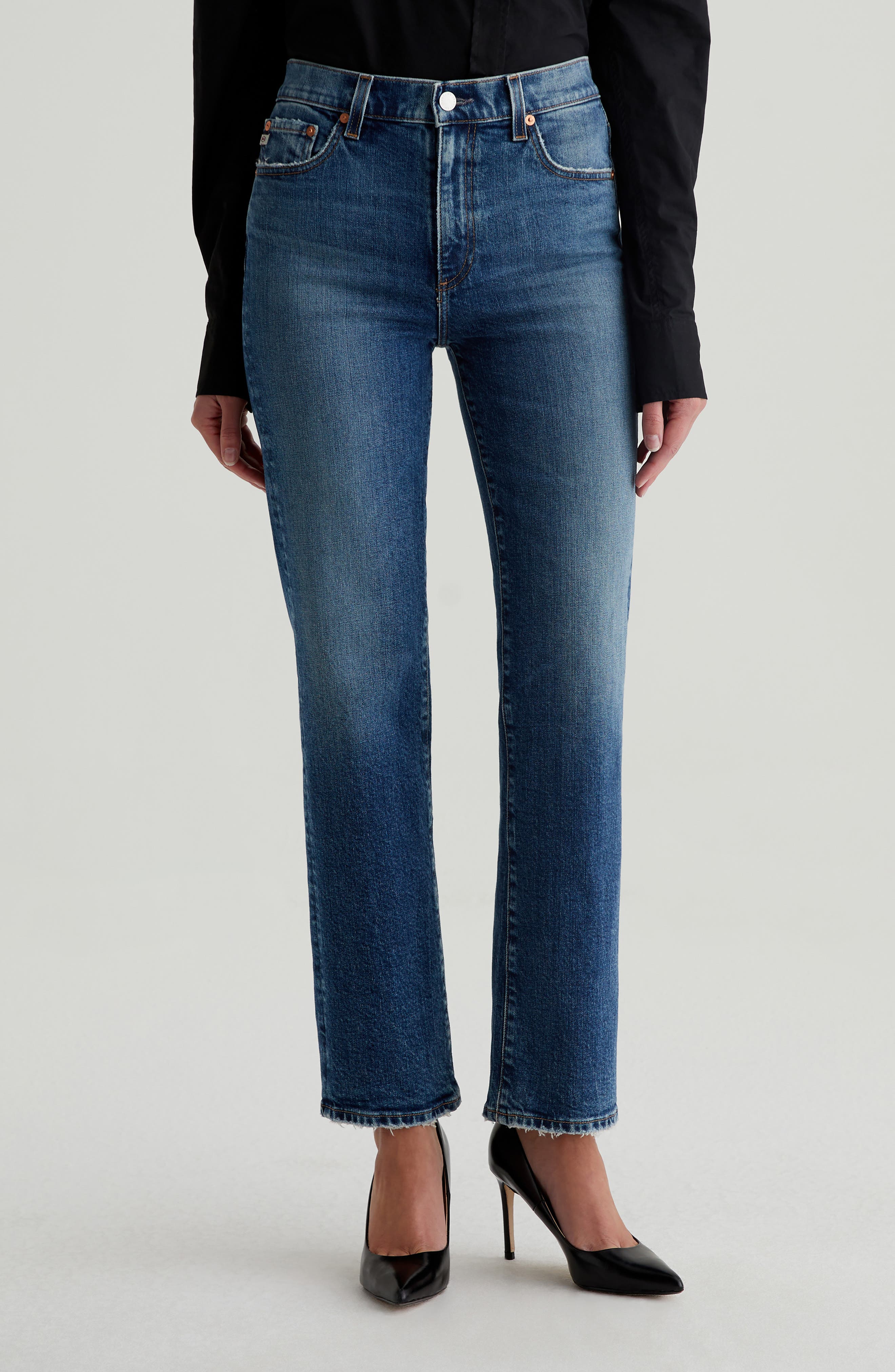 AG Brinley Mid Rise Classic Straight Leg Jeans in 15 Years Firenze 