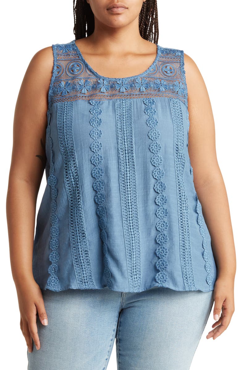 LIV LOS ANGELES Mixed Media Crochet Lace Tank Top, Main, color, 