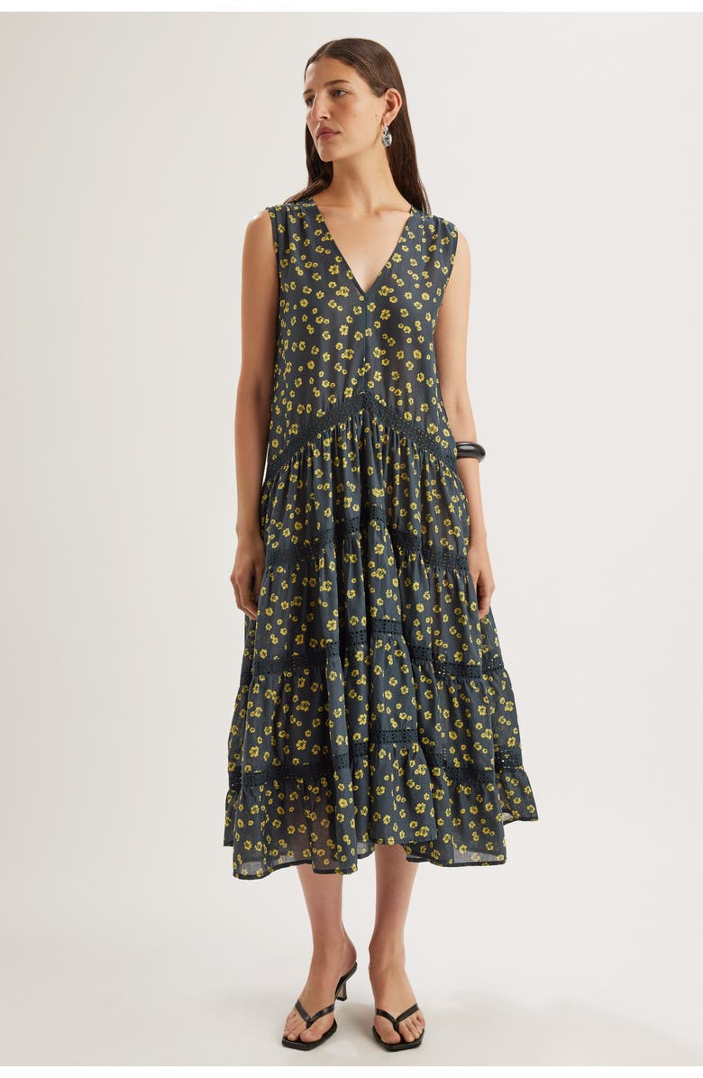 Merlette Wallis Print Dress, Alternate, color, Lemon Navy Floral Print
