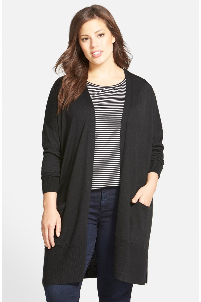 Relaxed Open Front Cardigan, Main, color, BLACK