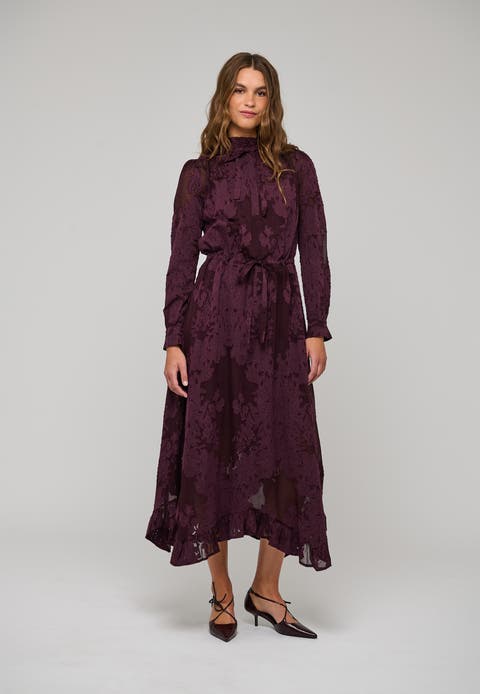 Lyciadea Floral Midi Tie Neck Dress
