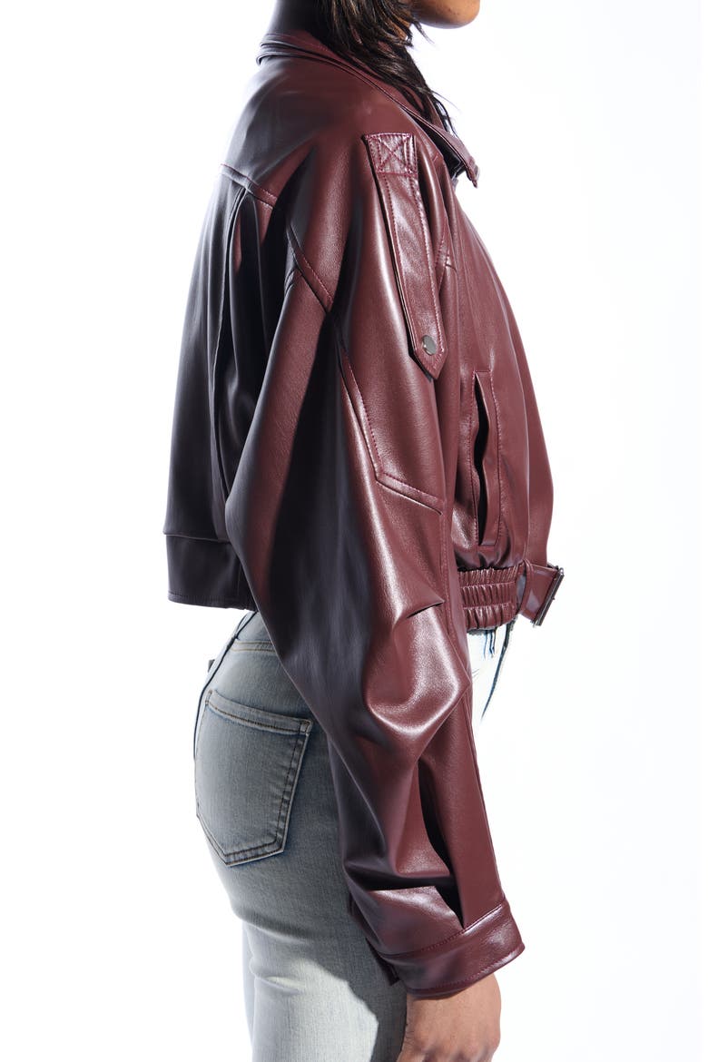 Faux Leather Moto Jacket, Alternate, color, BURGUNDY