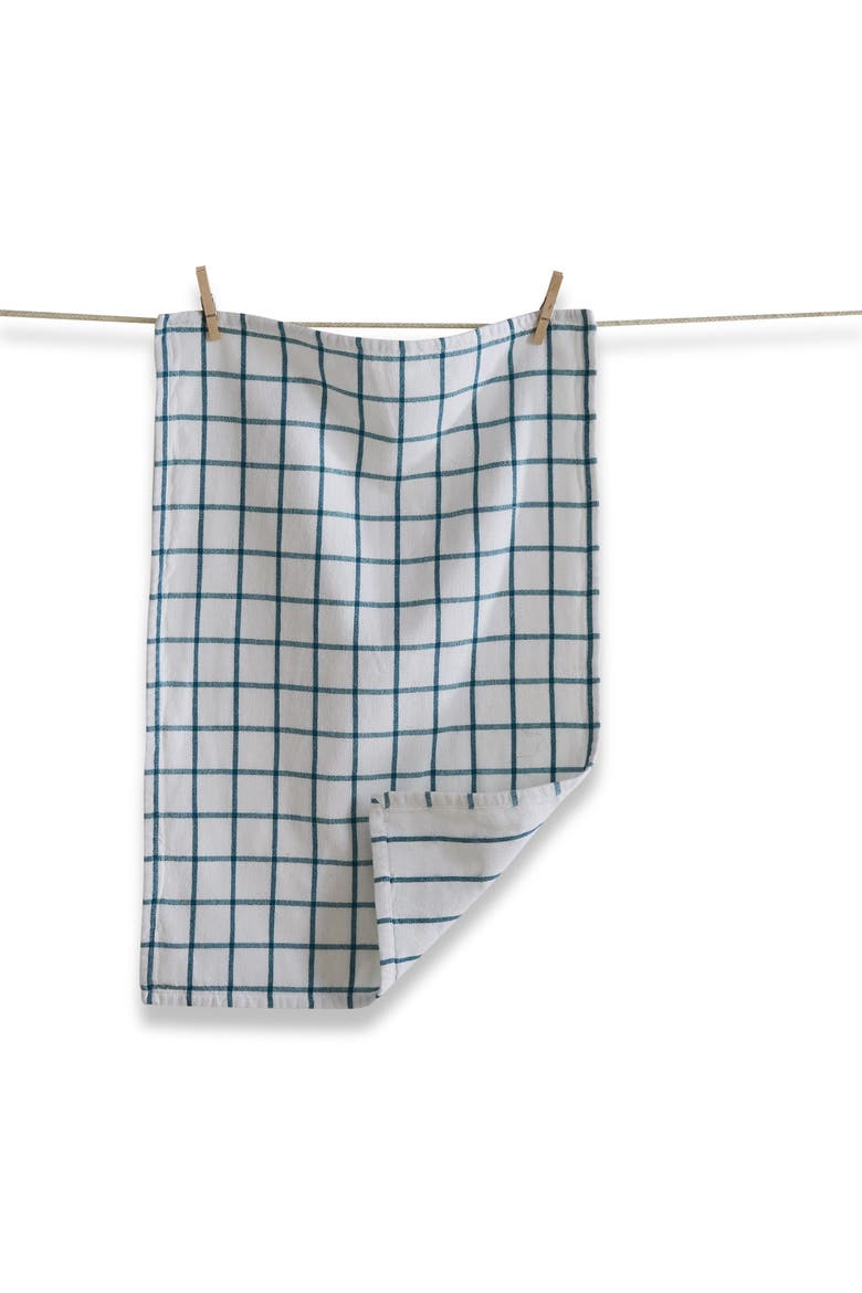 Classic Reversible Turquoise Blue Windowpane Dishtowel, Main, color, Blue