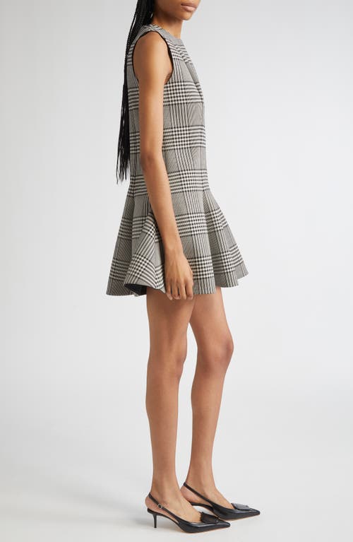 Brandon Maxwell The Sophie Crew Neck Fitted Mini Dress Prince Of Wales Plaid In Gray