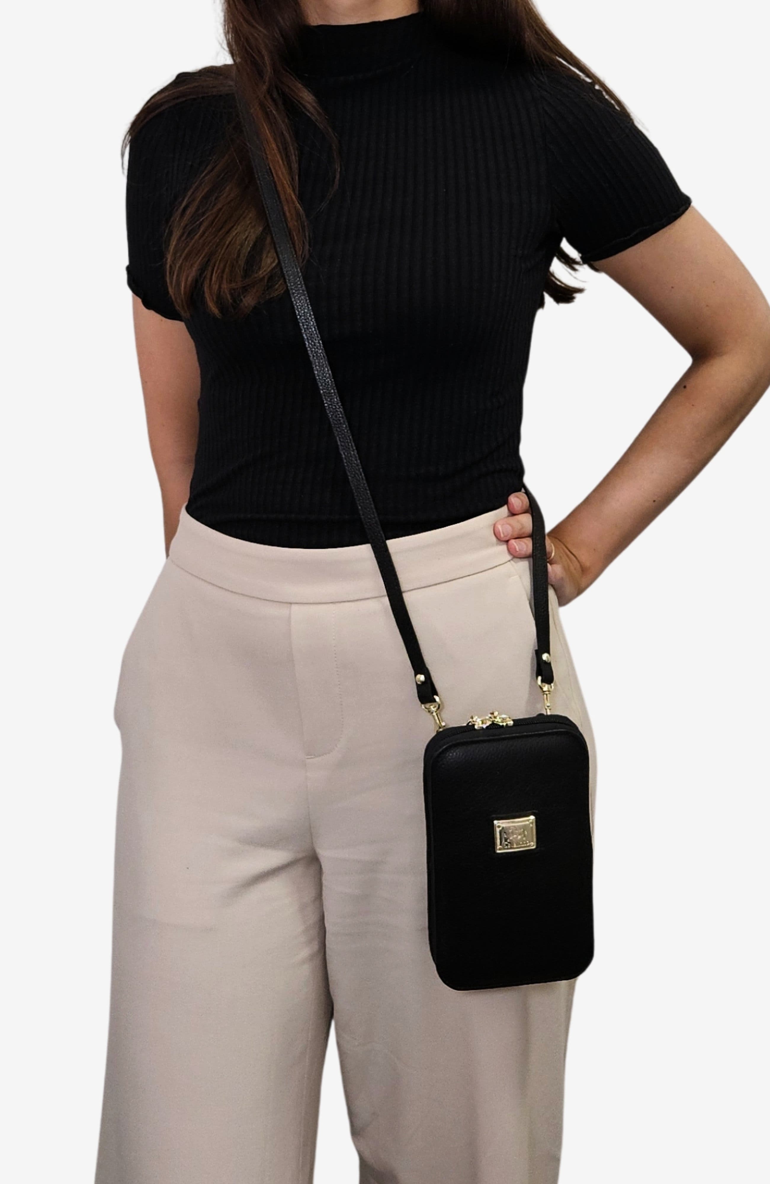 Muse Leather Phone Crossbody Bag 278, Alternate, color, Black