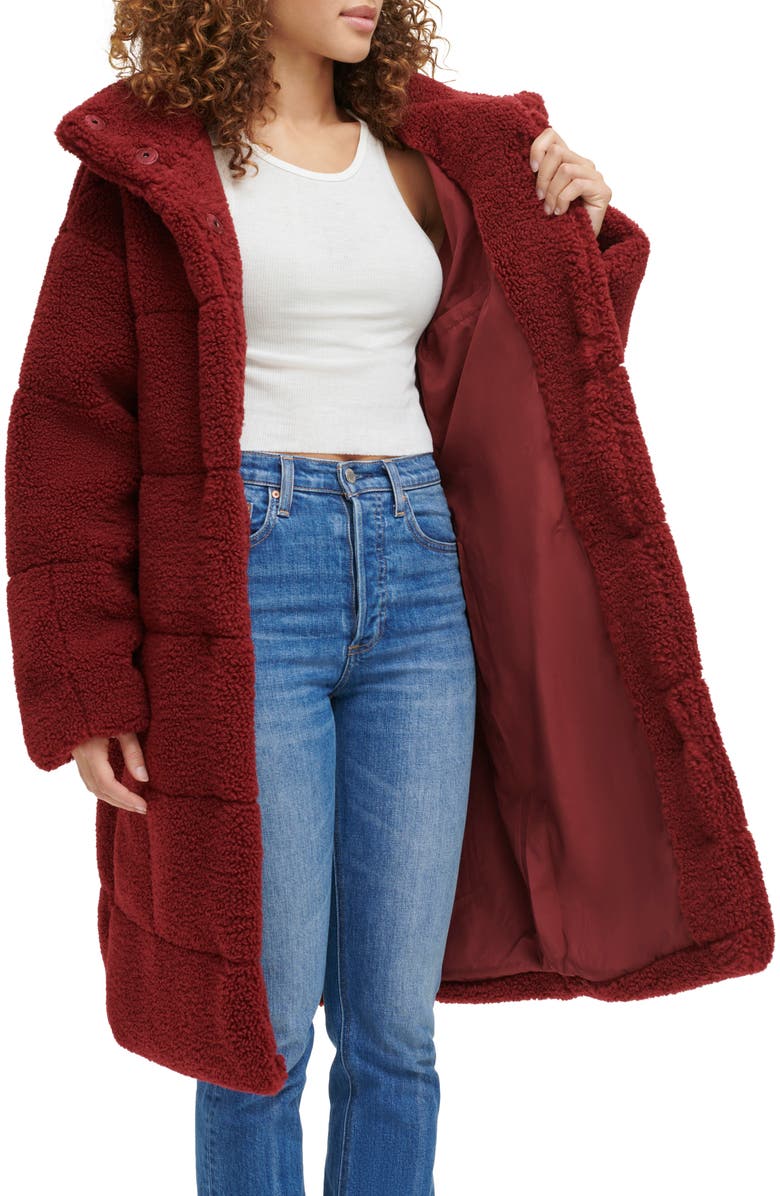 Levi's Quilted Fleece Long Teddy Coat, Alternate, color, Cabernet
