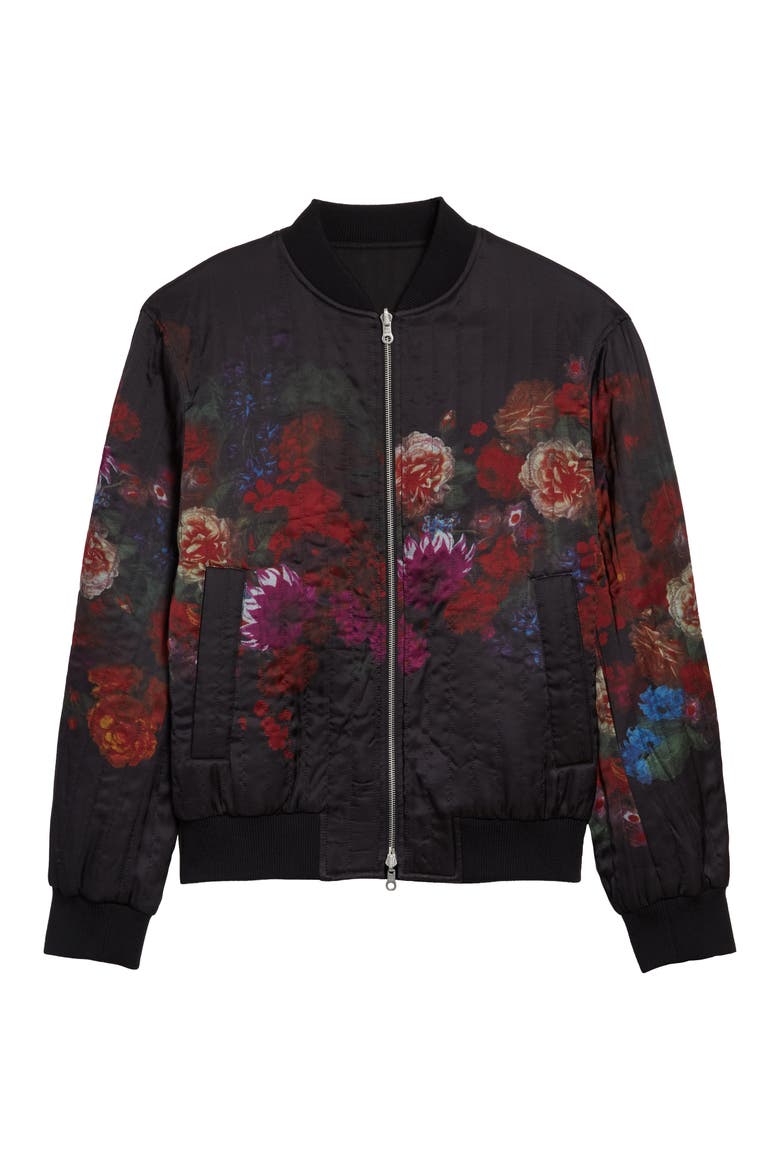 Volker Floral Quilted Bomber Jacket, Main, color, BLACK